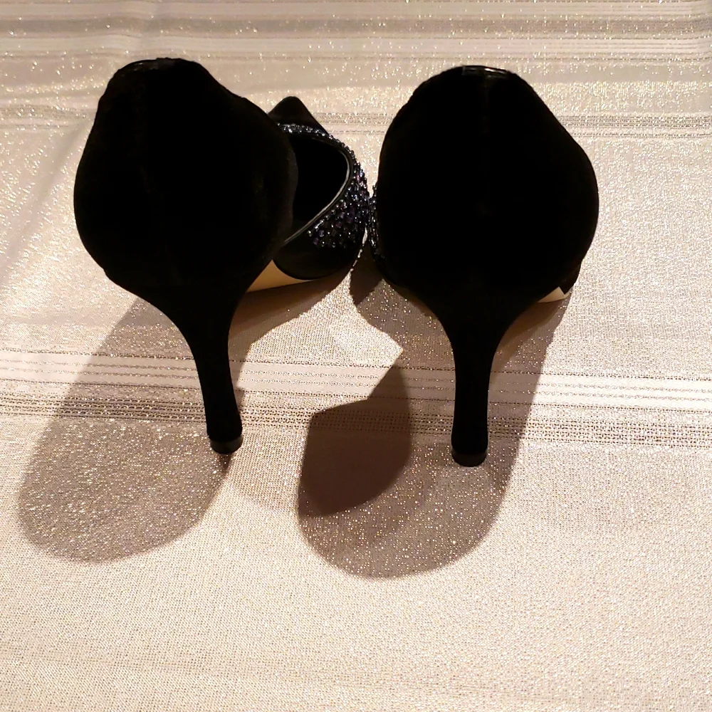 Ann Marino D'Orsay Embellished Stiletto Heel Velour Pump Shoe Party Special Sexy